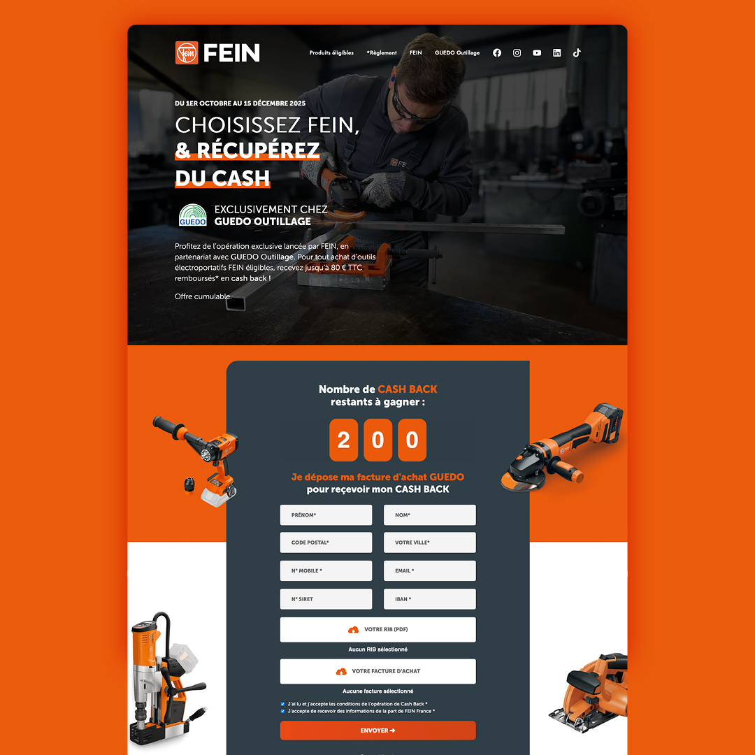 Plateforme web opération de Cash Back pour FEIN part Agile Interactive agence tech marketing digital