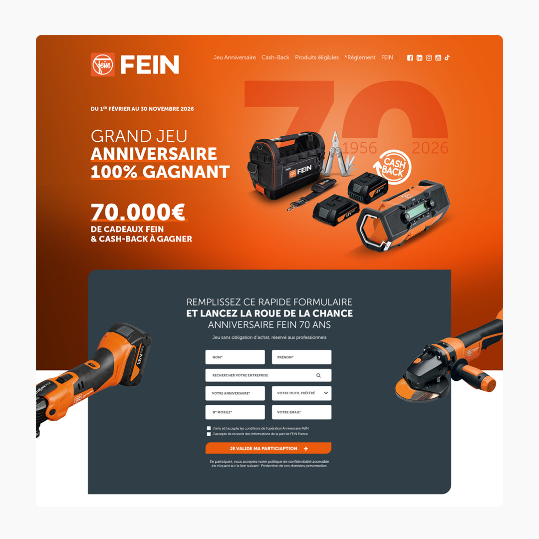 Opération 70 ans Anniversaire FEIN - Instants Gagnant + Cash-Back