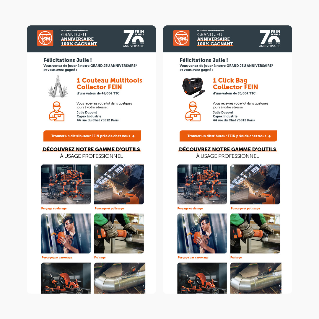 Opération 70 ans Anniversaire FEIN - Instants Gagnant + Cash-Back